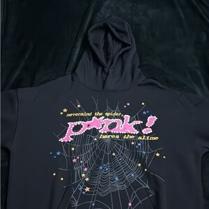 Black Graphic Hoodie with Spider Web Design
